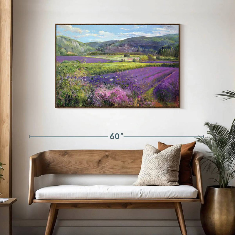 Champs de lavande dans la vieille Provence, 43 po x 29 po, Cadre flottant noyer