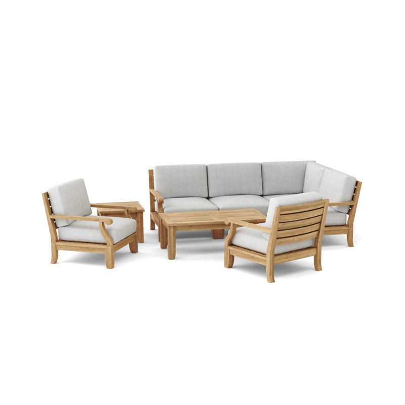 Ensemble de conversation modulaire teck avec coussins sunbrella 7 pièces luxe Gatsby