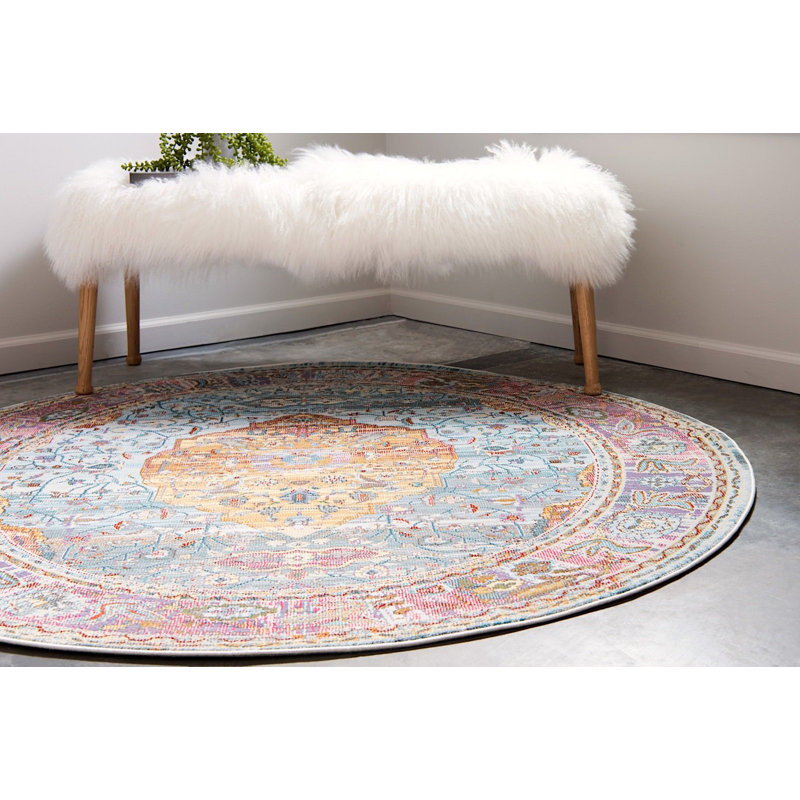 Tapis oriental bleu clair Mulvihill, Rond 8 pi 4 po