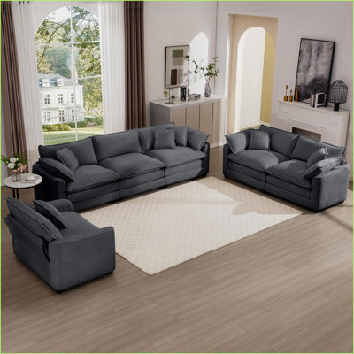 Canapé modulaire surdimensionné 3 pièces pour salon et chambre à coucher | Brun clair | Velours côtelé