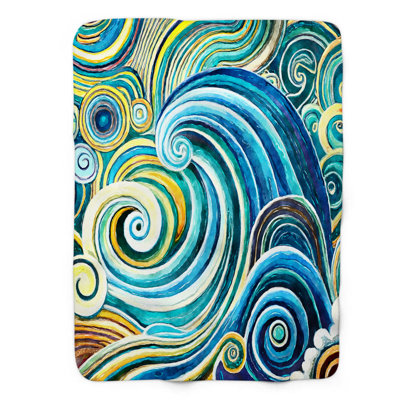 Painting Waves - 1 Piece Premium Sherpa Blanket Throw Blanket