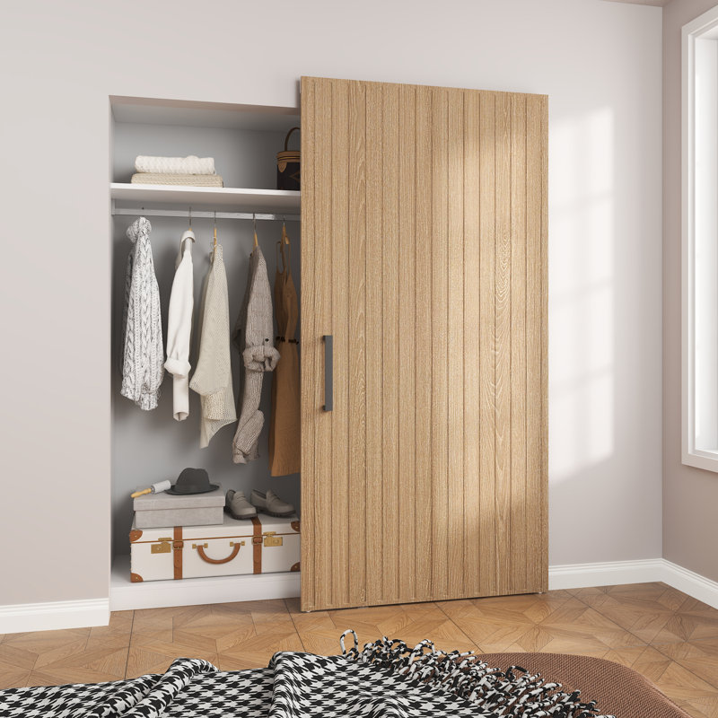Concealed Invisible Magic Prefinished/Laminated Brown Sliding Doors With Installation Hardware Kit and Door Handle, Brown