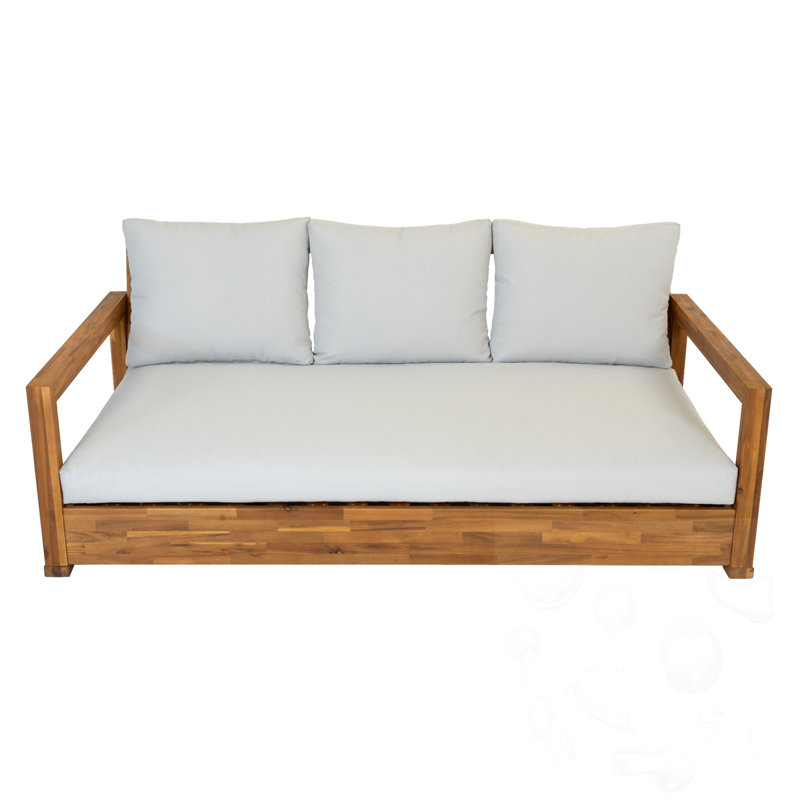 3-seat Wooden Outdoor Sofa with Cushions, Light Gray, Teak