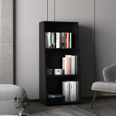 Andrei 47" Tall Black Three Bookcase - Ideal For Organizing Books & Display Items Modern Functional Storage Your Home