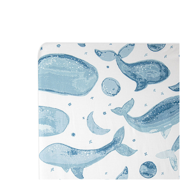 Whale Themed Fitted Crib Sheet, Blue and White, Soft and Durable by Crane Baby