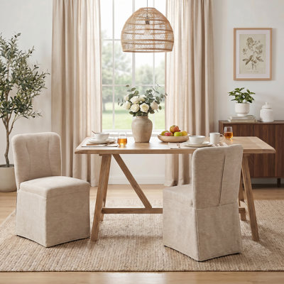 Farmhouse Fabric Padded Kitchen Chairs Upholstered Dining Chairs (Set of 2)