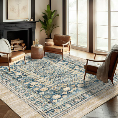 Tapis lavable 90 x 150 cm, style vintage traditionnel, pliable et mince, idéal pour la cuisine, l'intérieur, la chambre ou le salon. Effet vieilli, antidérapant et antidérapant. Motif floral.