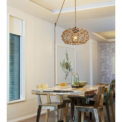 Herblain 1- Light Plug-in Pendant Light Woven Wrapped Geometric Chandelier with On/Off Switch