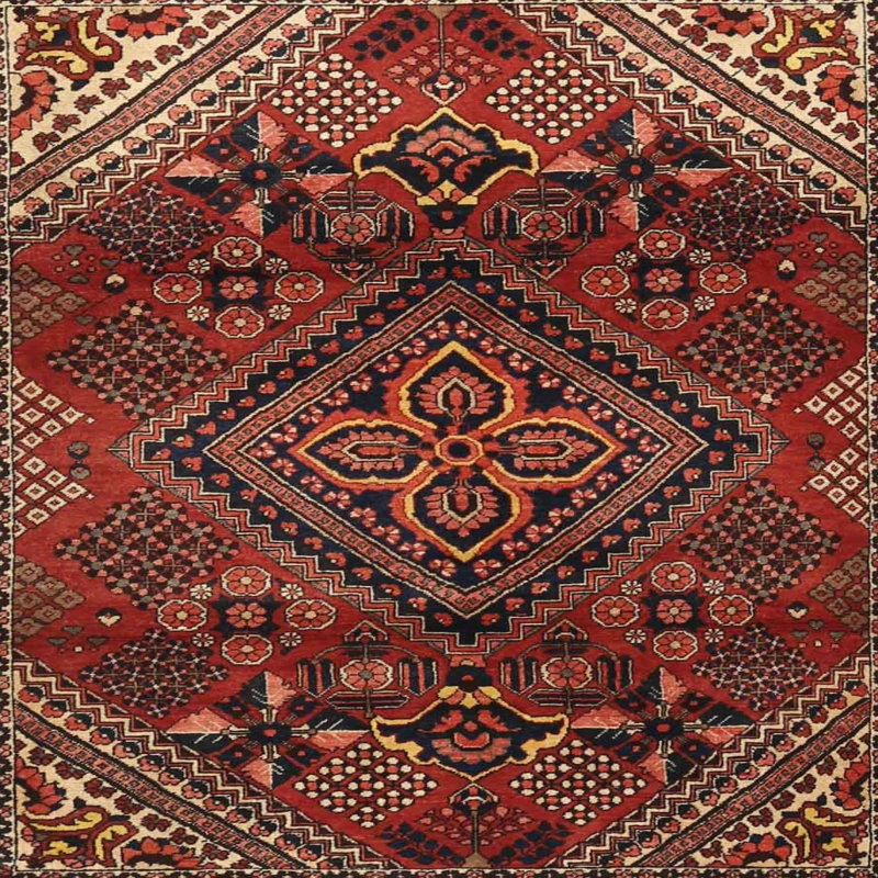 Tapis rouge/vert traditionnel, Carré 5 pi
