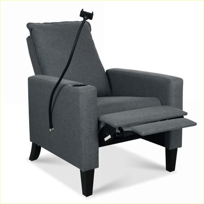 Adjustable Push Back Recliner Accent Chair for Adults, Slate Gray Fabric Reclining Chair with Cup Holder &amp; Phone Holder for Living Room Bedroom