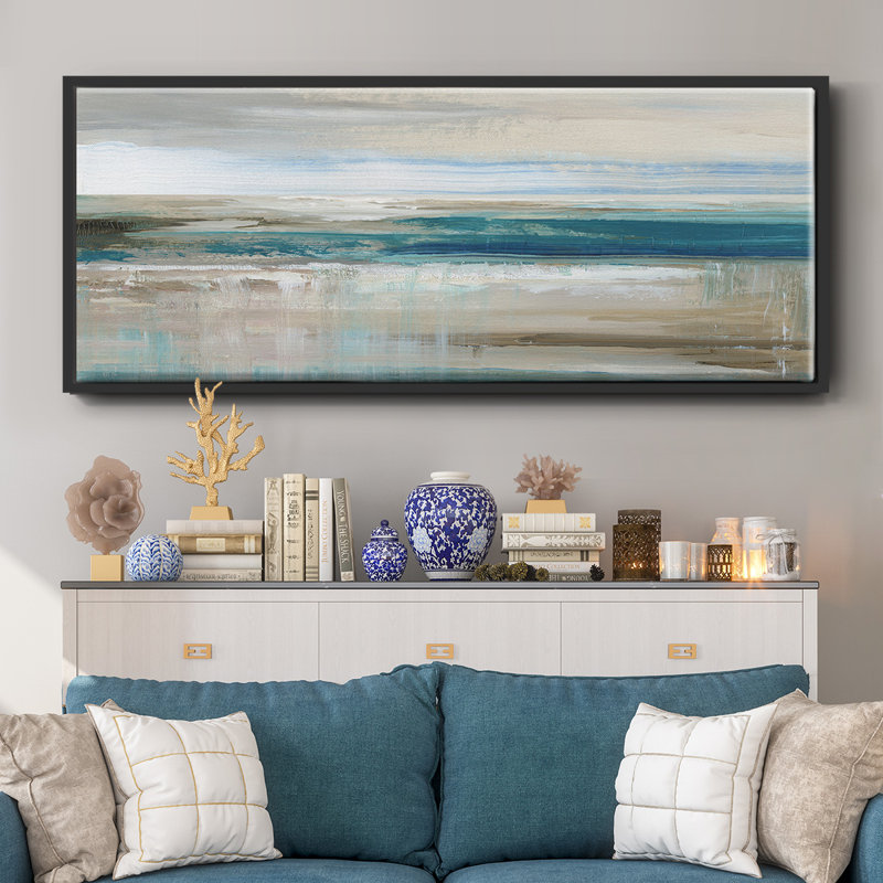 Abstract Sea- Framed Canvas, 20" H x 50" W