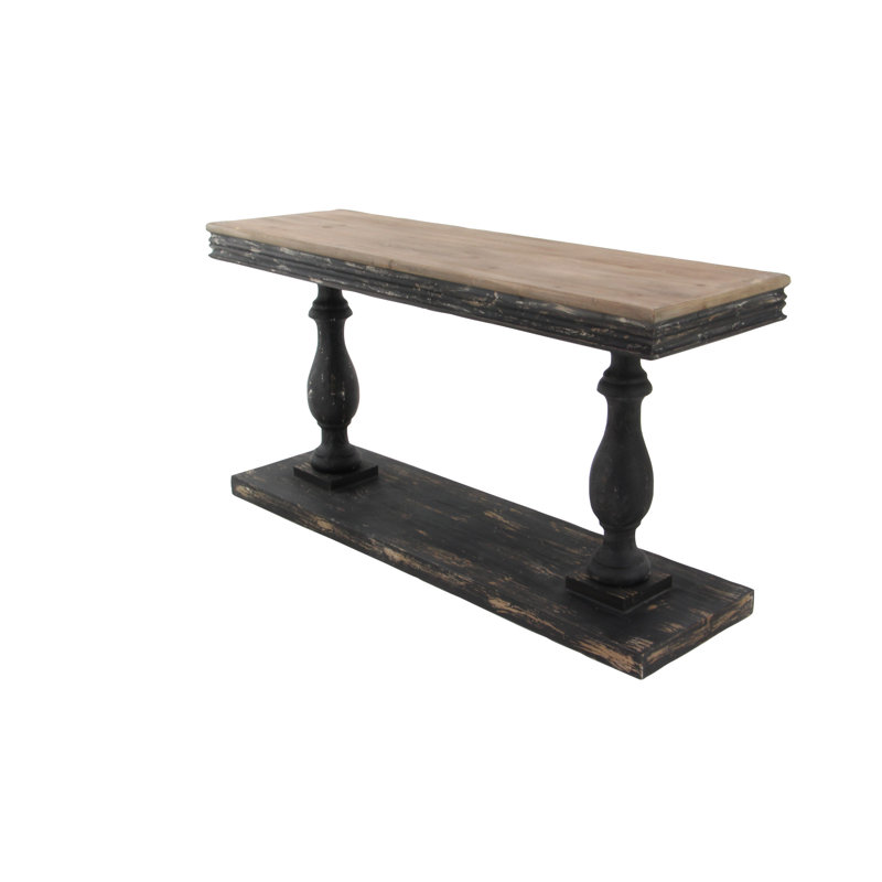 Console en bois patiné avec plateau en bois brun