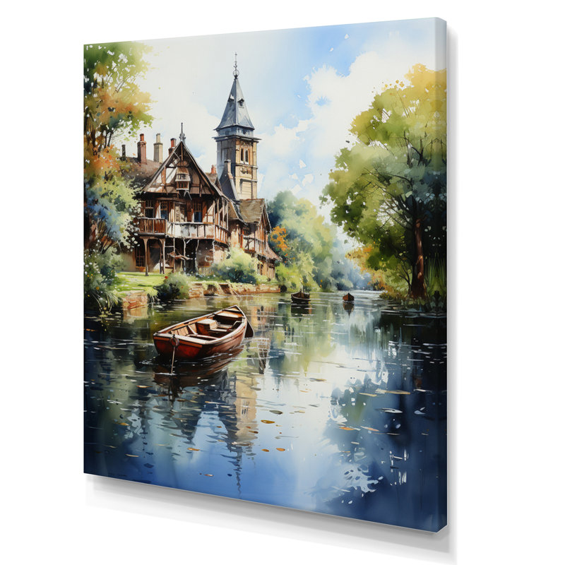 «England Peaceful Canalengland Landscape I - Cityscapes Wall Decor», H 20 po x l 12 po x P 1 po, Toile tendue