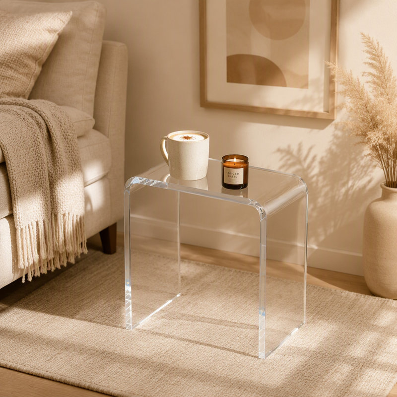 Table de bout en acrylique en forme de C, aucun assemblage requis