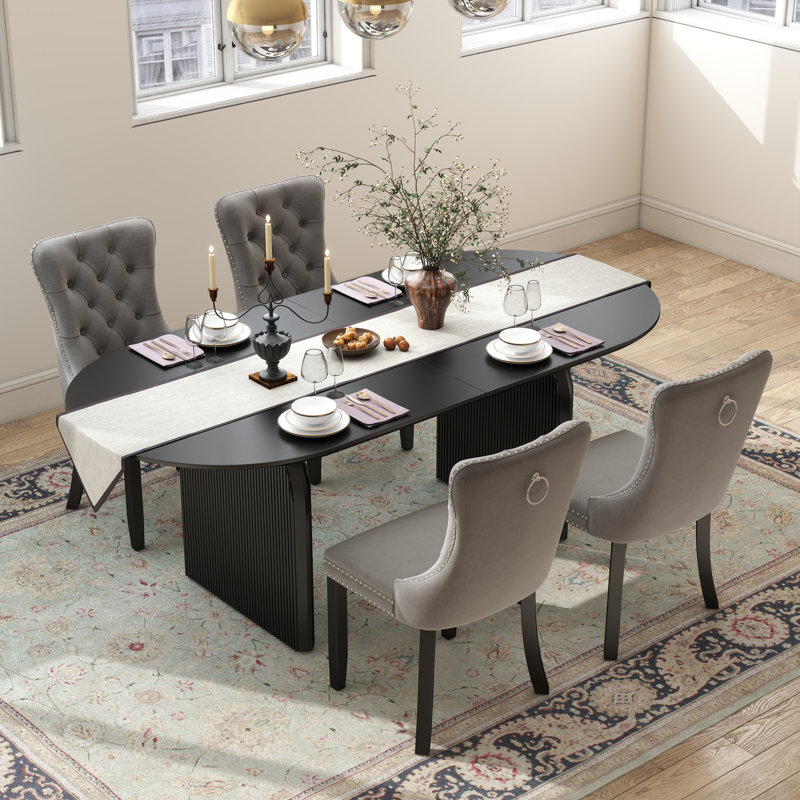 Ensemble de salle à manger Mid-Century, Noir, 5 pièces: table, 4 chaises, Gris