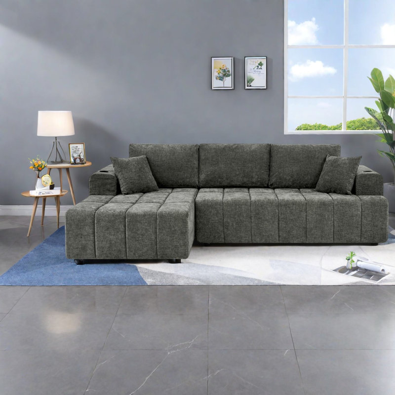 Canapé d'angle moderne en chenille de 274 cm (108 po) pour la maison, Gris 2