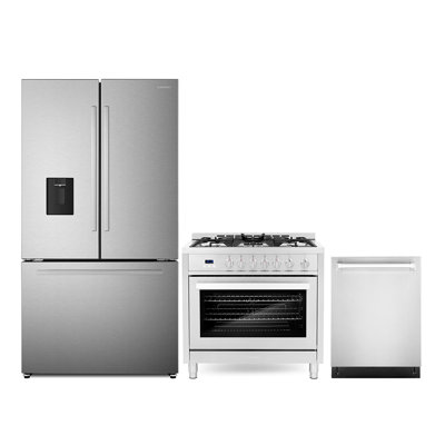 Cosmo 3 Piece Kitchen Appliance Package with French Door Refrigerator , 23.8'' Dual Fuel Freestanding Range , Built-In Dishwasher -  COS-3PKG-335