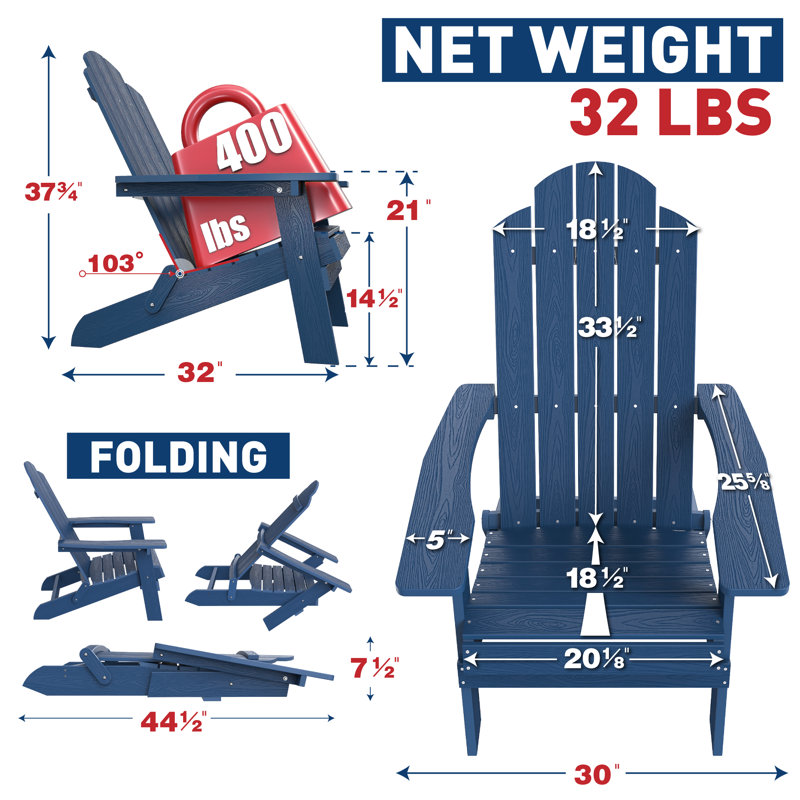 Foldable Outdoor Adirondack Chair, Dark Blue