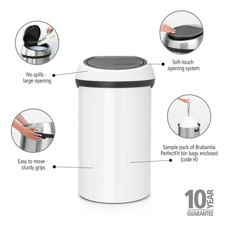 Brabantia 60 Litre Touch Bin, White