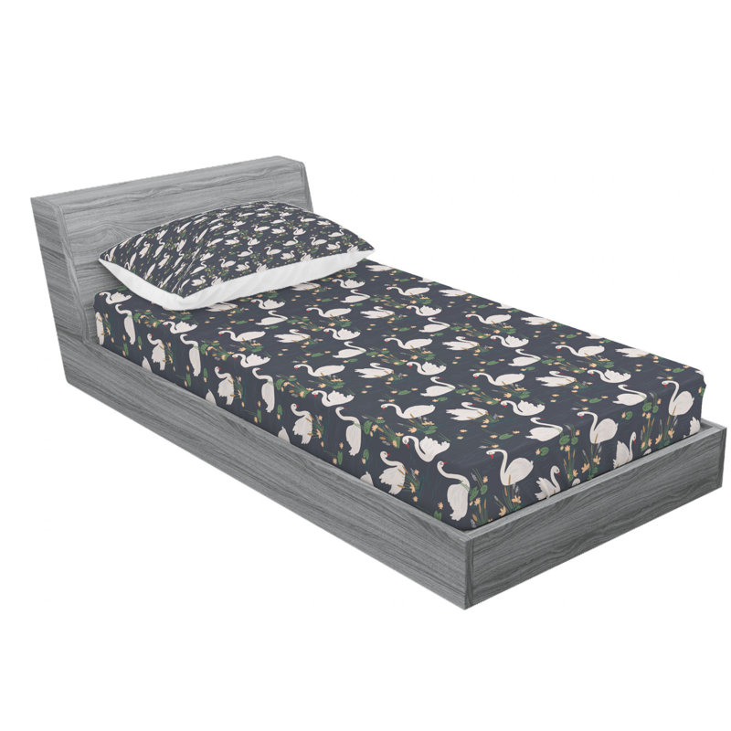 Swan Microfiber Floral Fitted Sheet, Twin Fitted Sheet with 1 Pillowcase