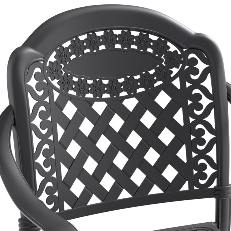 Chaise de patio en fonte d'aluminium 2 pièces avec structure noire et coussins rouges