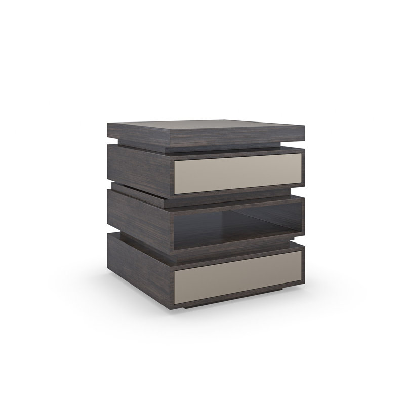 Sepia Brown Wood and Metal Square End Table with Storage