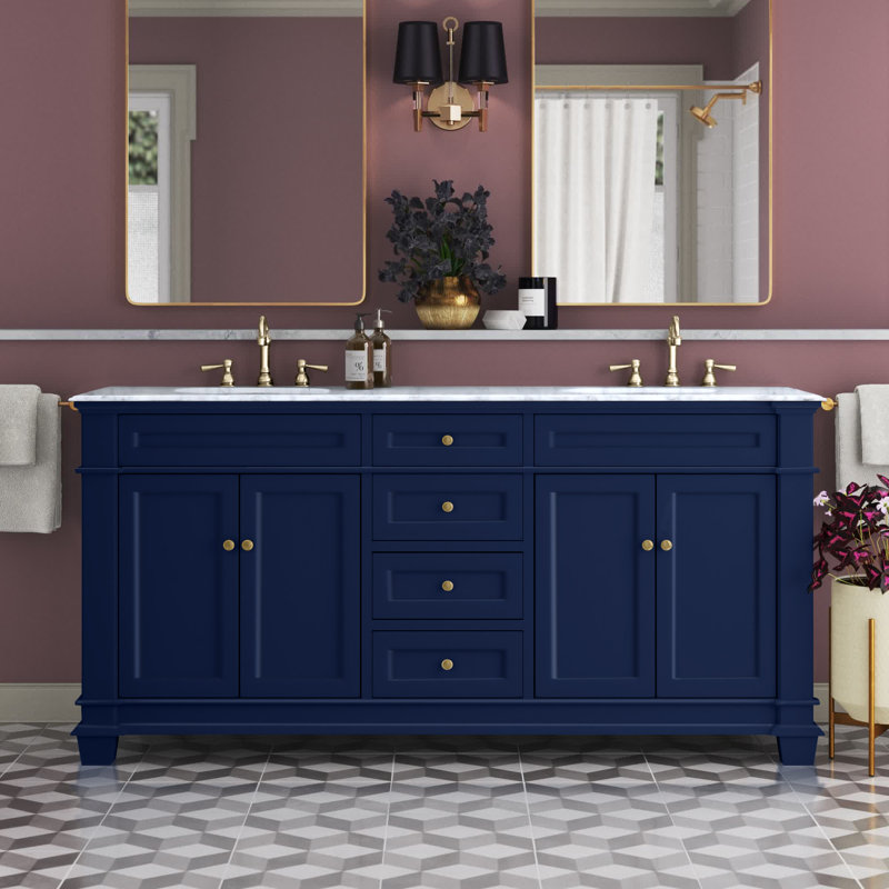 Lydie 72'' Double Bathroom Vanity with Marble Top, Blue