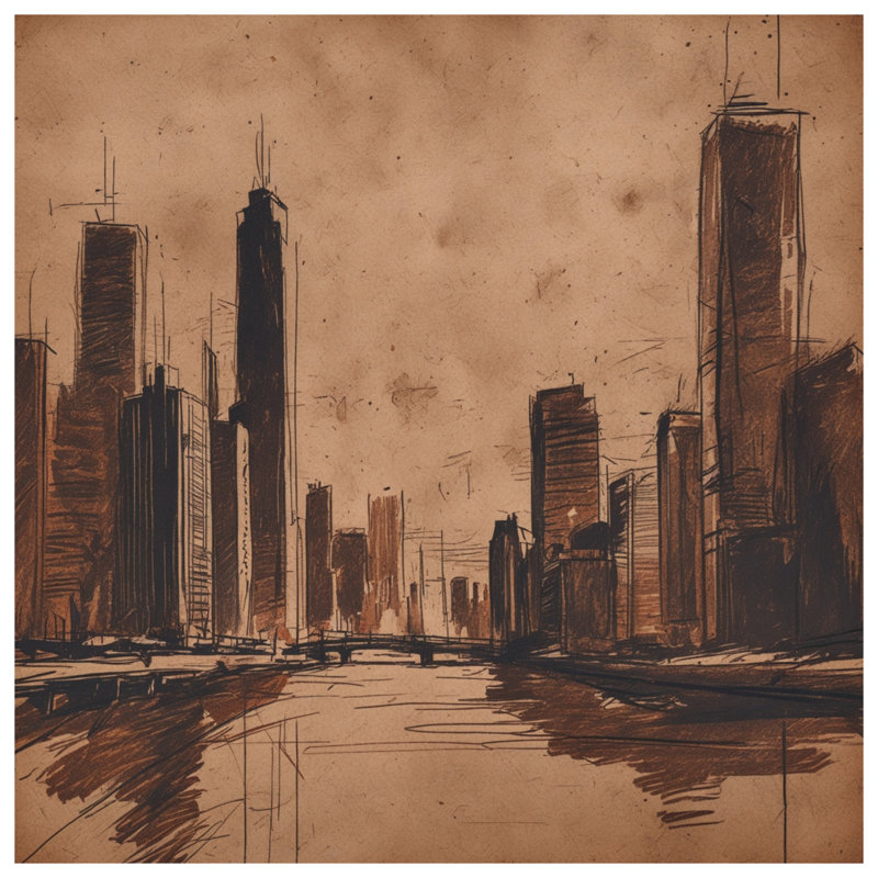 Sepia Cityscape Sketch Comforter, Twin Extra Long