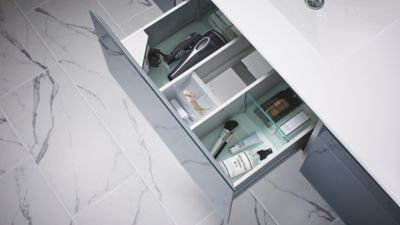 Profiles Framed 30" Bathroom Vanity Base Only, Yes, Plumbing Drawer, Satin White/Matte Black