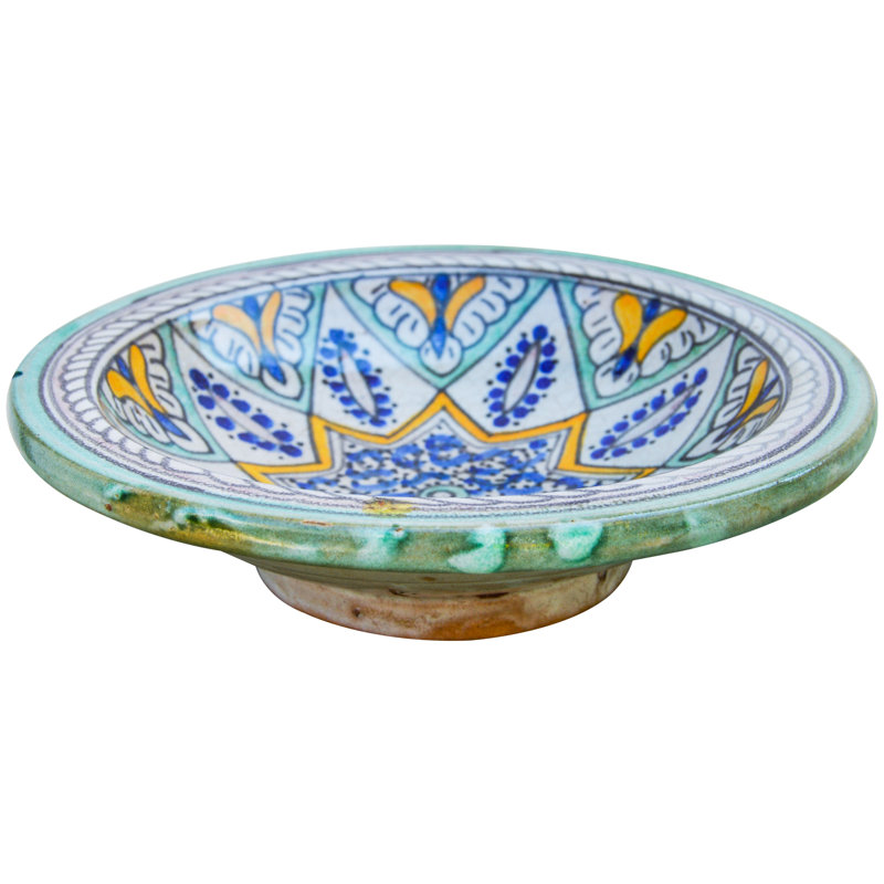 Assiette décorative en céramique bleu / jaune / blanc