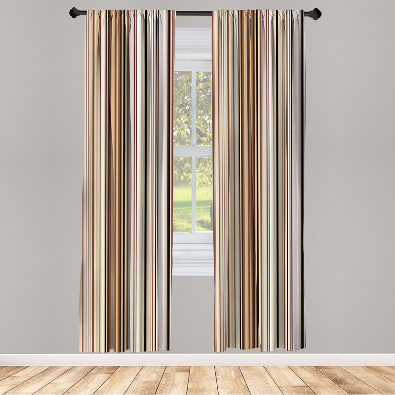 Brown and Gray Striped Microfiber Semi-Sheer Curtain Panels, 28" x 63" Set of 2