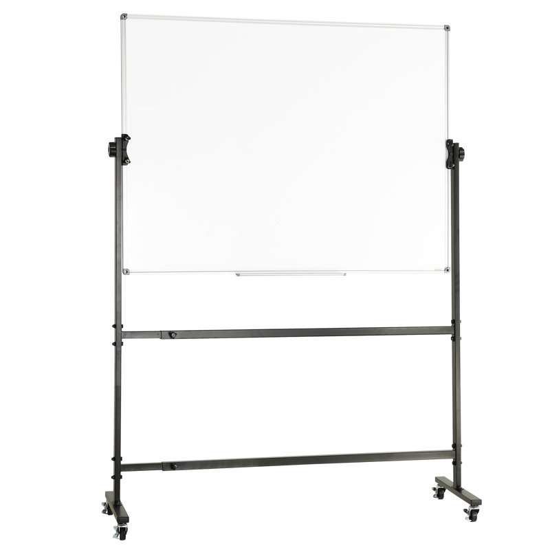 Tableau blanc roulant, tableau blanc mobile magnétique double face 48 po x 32 po, tableau effaçable à sec à hauteur réglable réversible à 360 ° avec roues et plateau mobile pour école de bureau