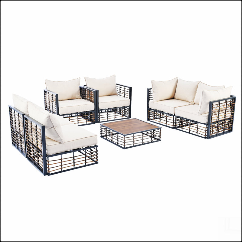 Ensemble de canapé modulaire en métal 7 pièces Modern Minimalist, Beige, Gris foncé