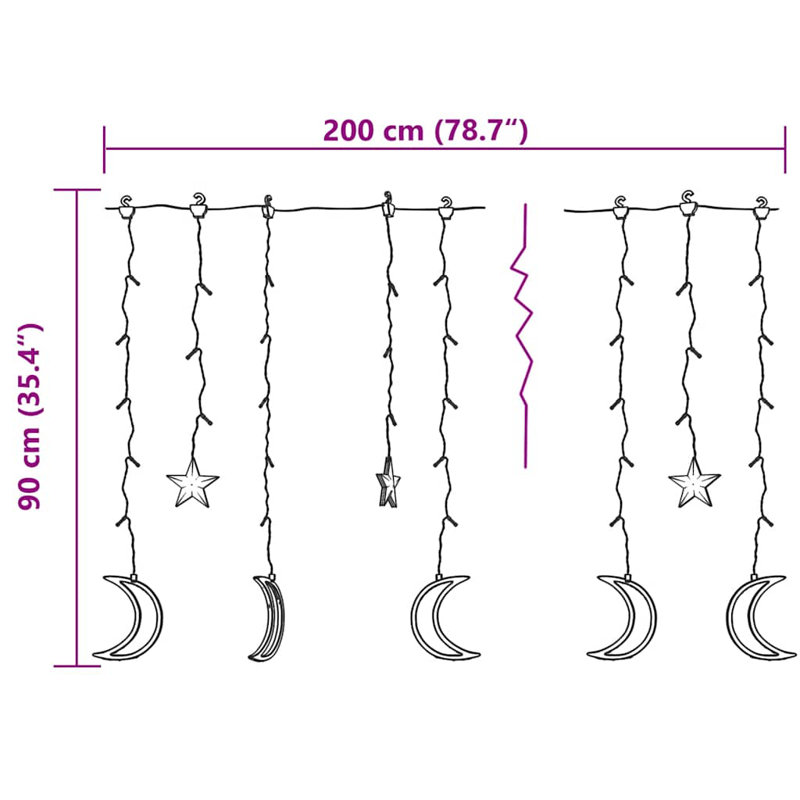 Fairy Lights Remote Control Hanging Star and Moon Lights with 138 LEDs, Warm White