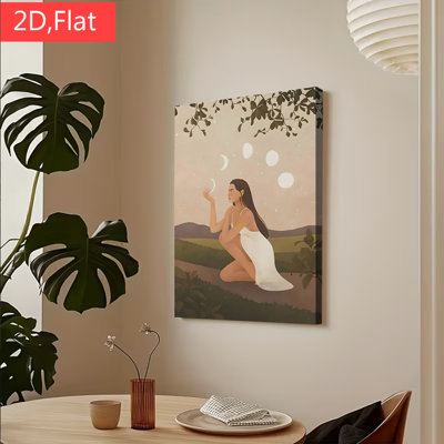 1 PC, art mural, affiche, phase de lune céleste, art mural avec silhouette de femme, décoration bohème pour salon, chambre à coucher, esthétique, paysage, peinture sur toile, décorations pour la maison