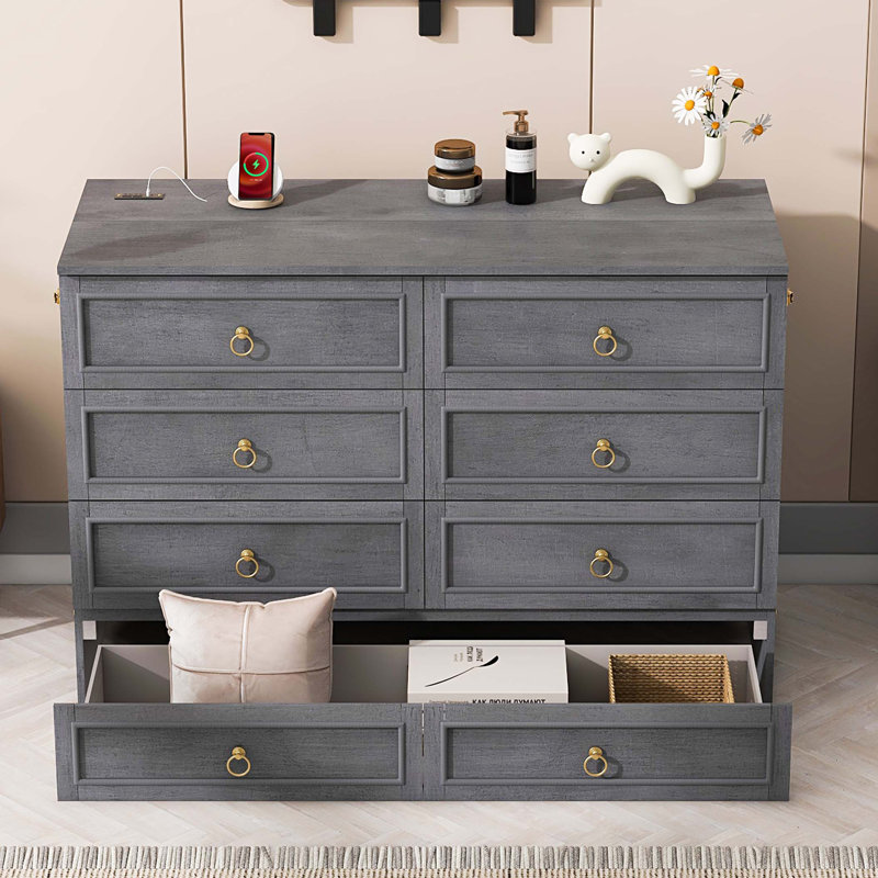 Murphy Bed with Large Drawers, Grand lit, Gris foncé