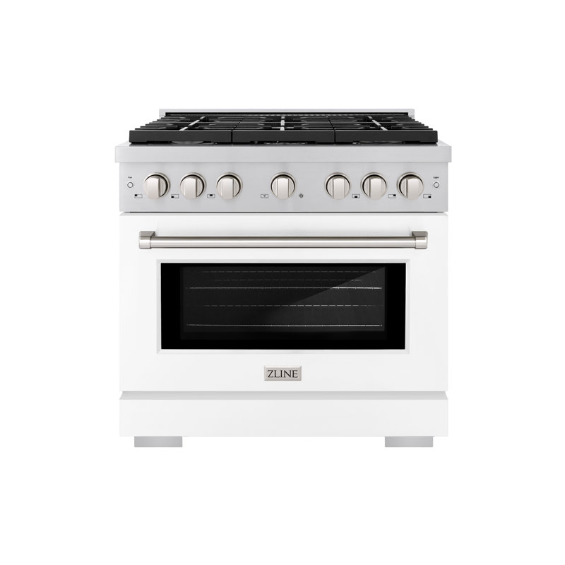 Zline 36 In. 5.2 Cu. Ft. 6 Burner Gas Range With Convection Gas Oven In Stainless Steel With White Matte Door