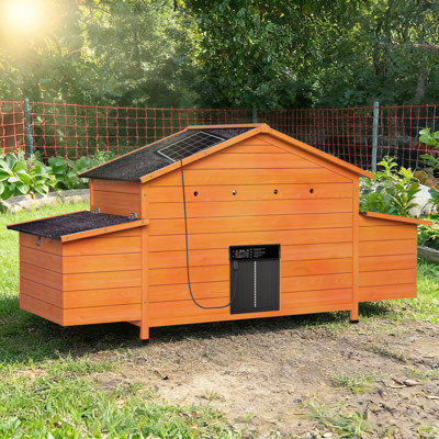 Poulailler automatique avec porte à énergie solaire, conception résistante aux intempéries, ventilée, avec 2 nichoirs, minuterie et capteur de lumière - poulailler extérieur durable avec plateau coulissant pour un nettoyage facile