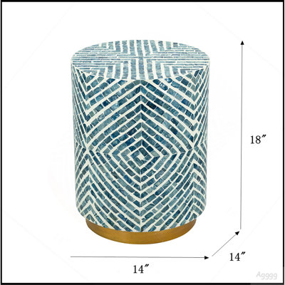 Tabouret d'appoint 14 x 14 x 18 po avec motif Capiz bleu et blanc