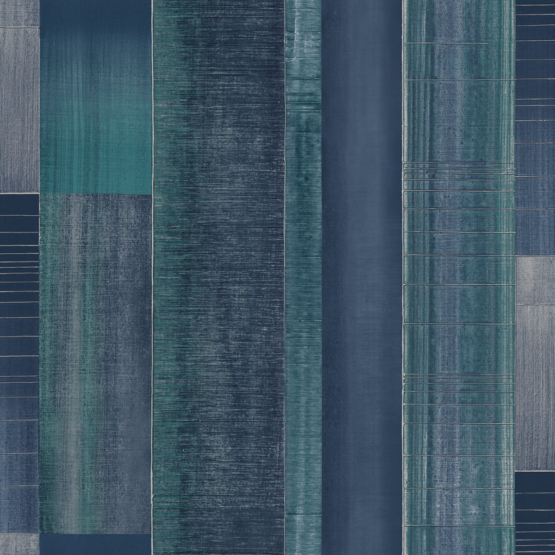 TexStyle Agen Stripe 33' L x 21" W Metallic/Satin Wallpaper Roll, Blue