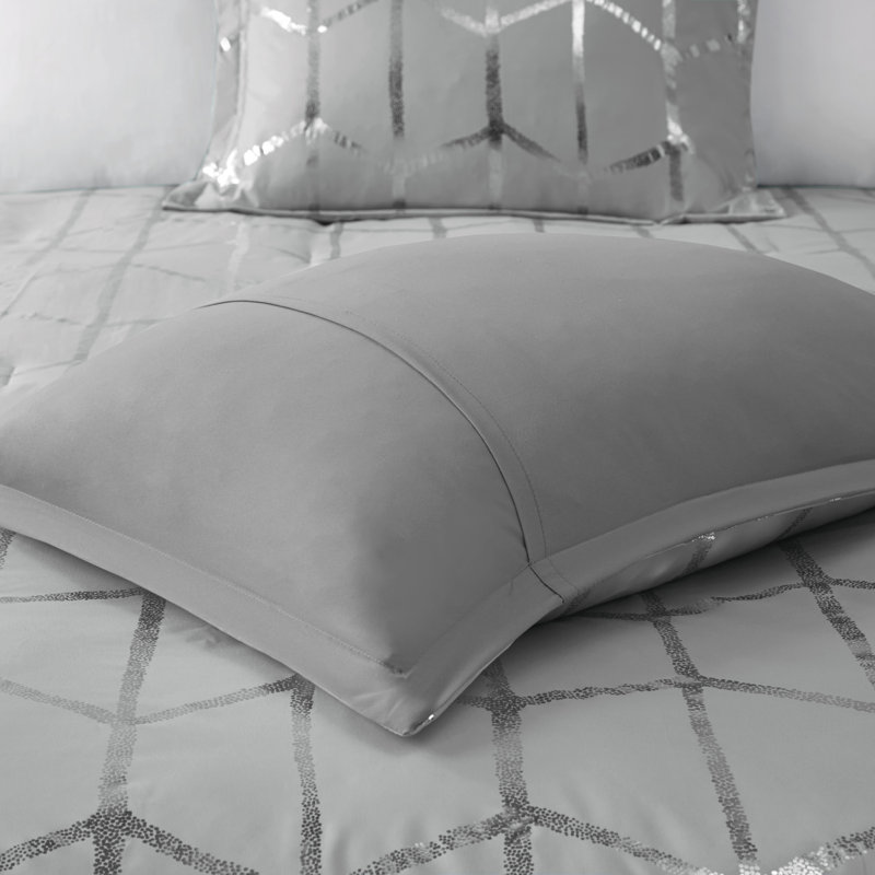 Raina Metallic Printed Duvet Cover Set, Twin/Twin XL, Gray/Silver