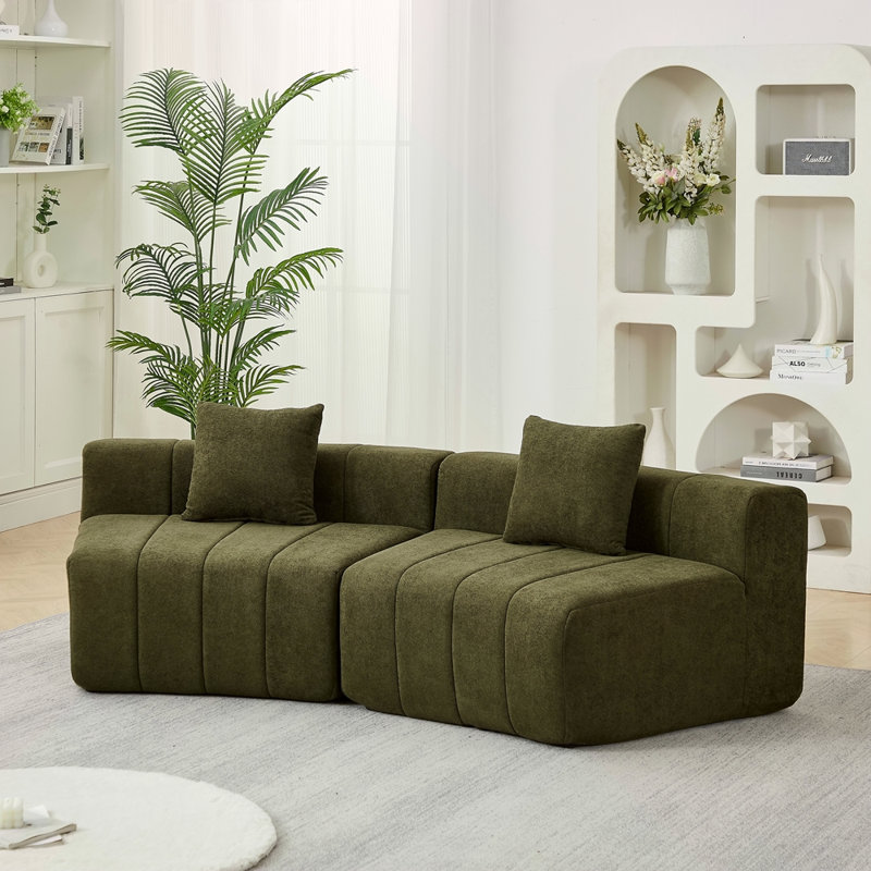 Canapé modulaire courbé Chenille, Vert