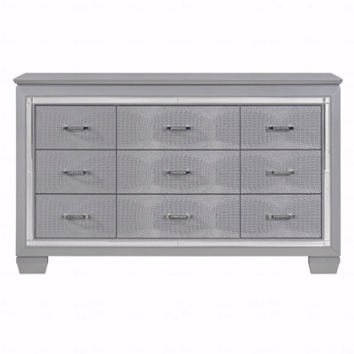 Meuble de chambre à coucher 1 tiroir à neuf tiroirs en faux alligator texturé avec faux cristaux