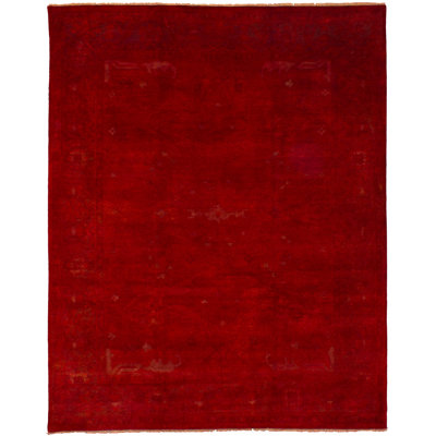 Tapis unique en laine noué à la main des années 2010 de 9 pi 7 po x 11 pi 10 po rouge Quiesha