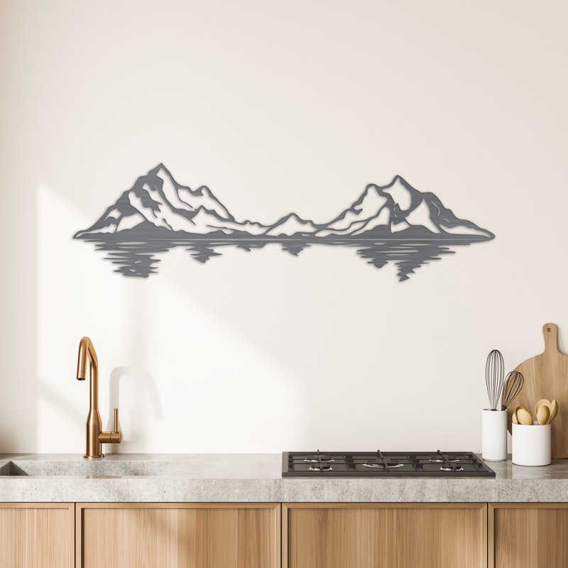 «Mountain Landscape on Water Illusion», art mural noir (6,5 po x 24 po), H 8,7 po x l 32 po x P 0,25 po, Blanc