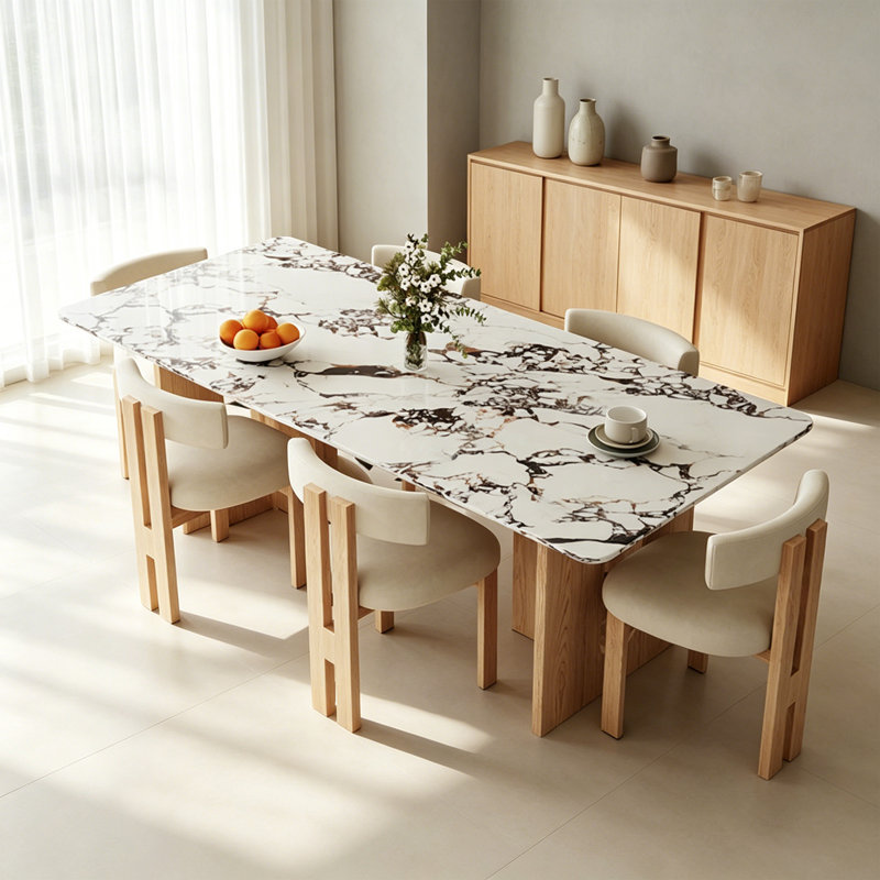 Ensemble de table de salle à manger rectangulaire moderne en faux marbre