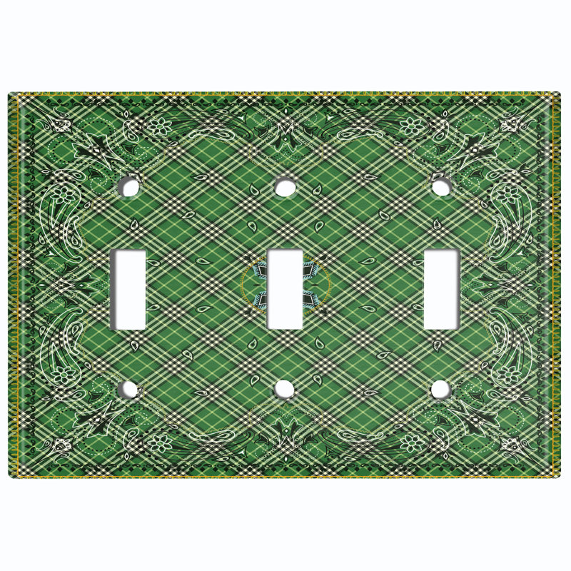 Patterned 3 - Gang Toggle Light Switch Standard Wall Plate, Green