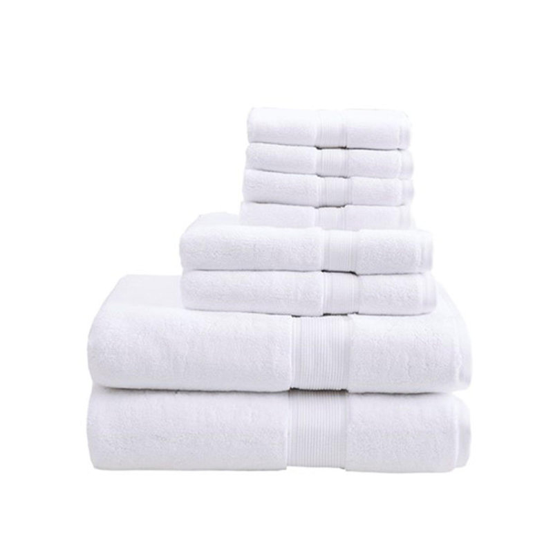 Ensemble de serviettes antimicrobiennes 100% coton 8 pièces, Blanc