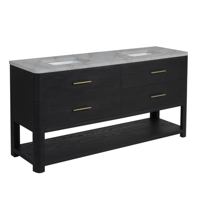 Meuble-lavabo double l 72 po Lucian, Argent victorien Silestone, Single Hole