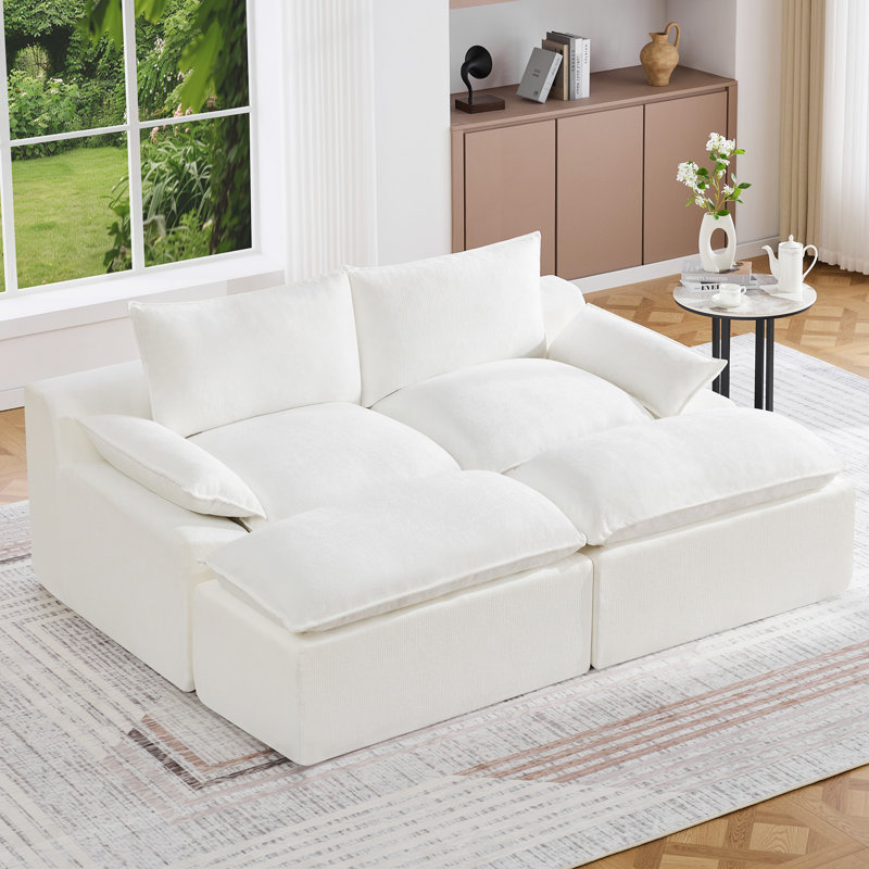Canapé modulaire désossé avec accoudoirs et dossier, 2, Blanc